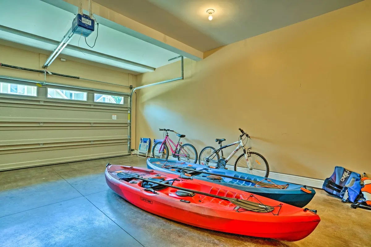 Kayaks and bikes in the garage